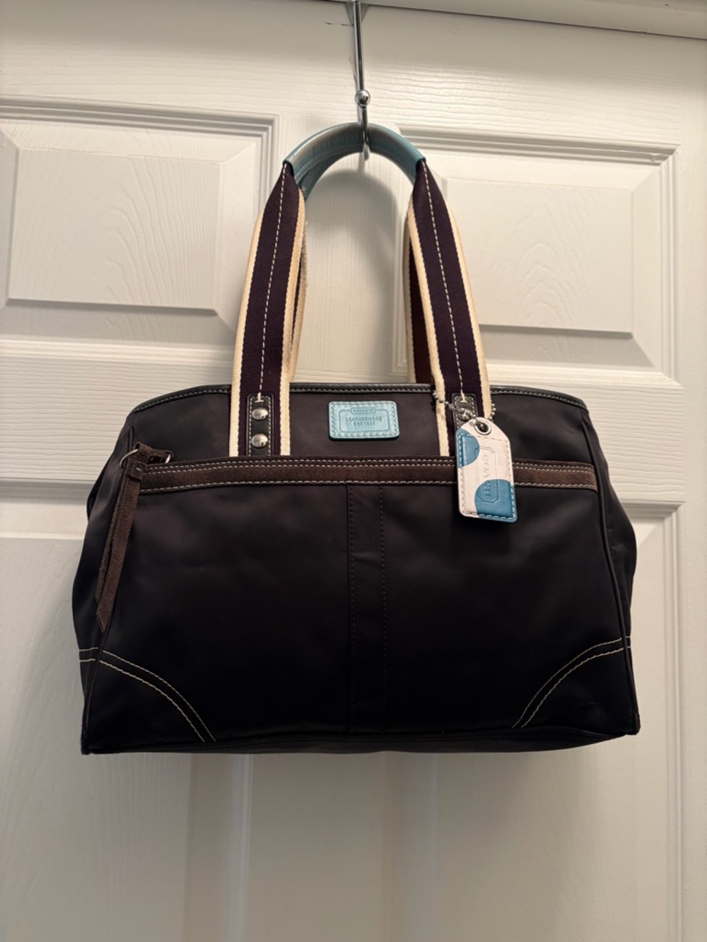 Coach Hampton 2006 Nylon Tote Bag Blue Trim